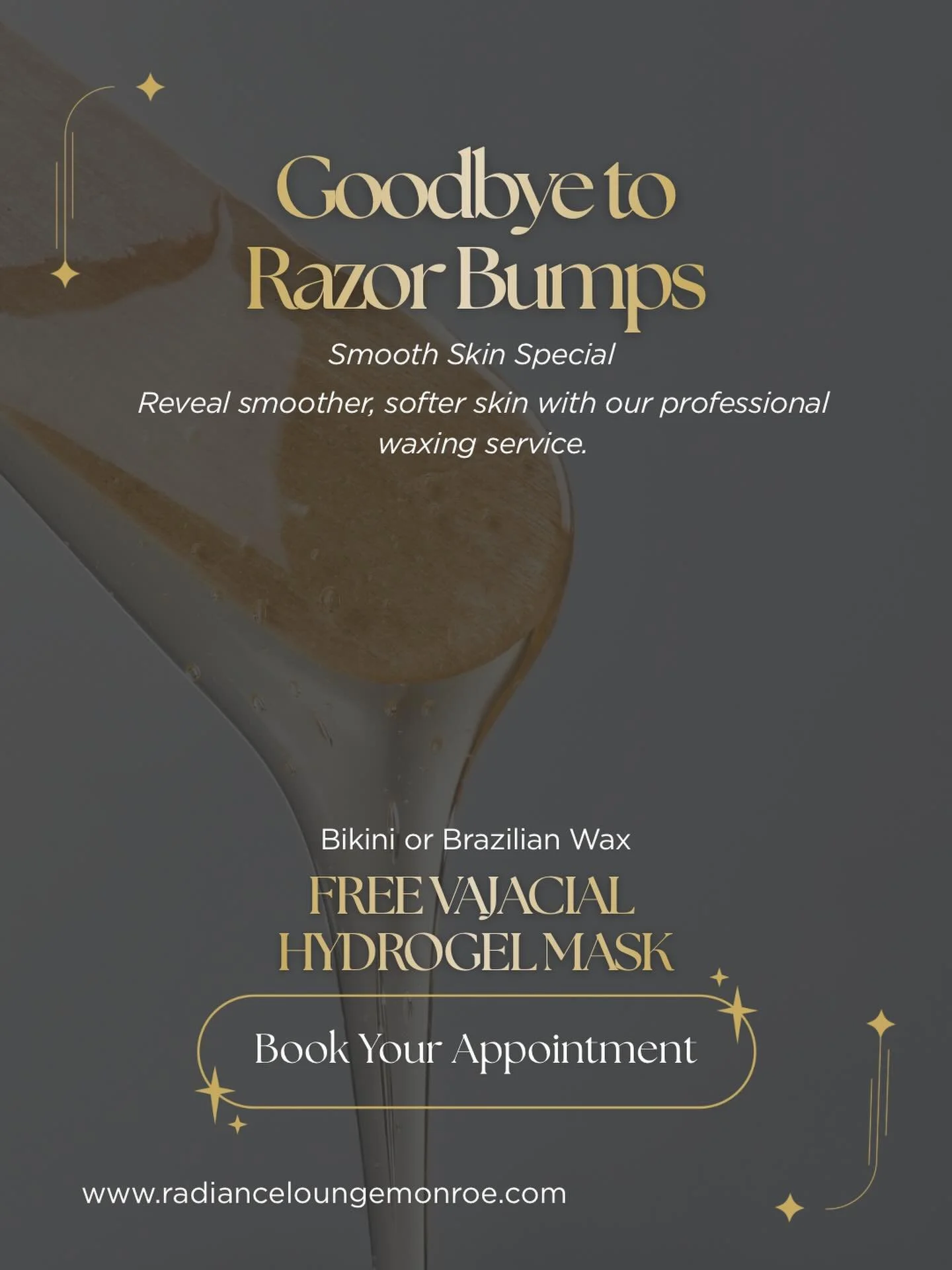 Say goodbye to razor bumps and hello to silky, smooth skin ✨

Treat yourself to our Smooth Skin Special and enjoy a FREE Vajacial Hydrogel Mask when you book a Bikini or Brazilian wax. Because your skin deserves that glow 🤍

Ready to feel confident 