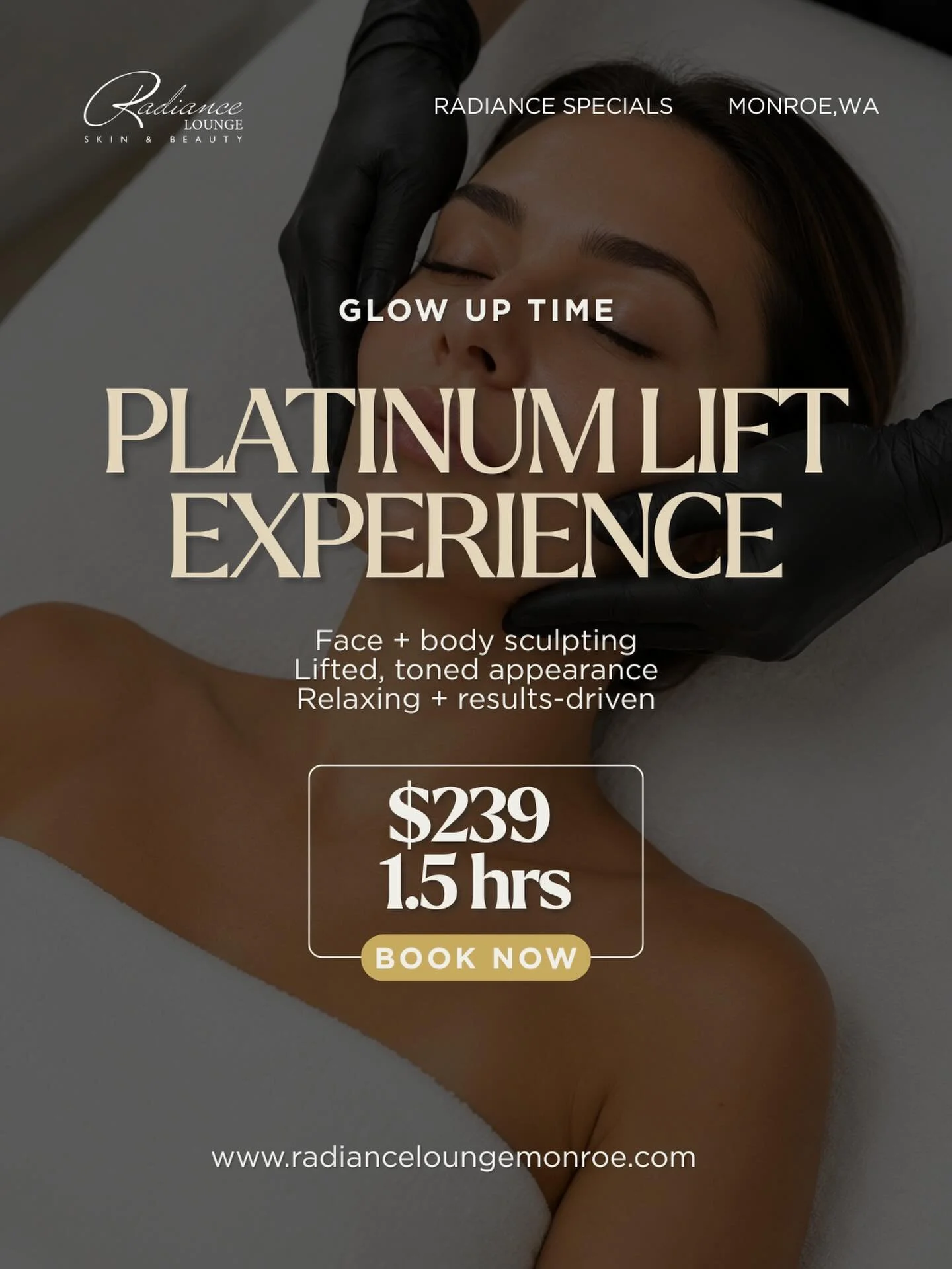 The ultimate glow-up experience ✨

Our Platinum Lift Experience combines face + body sculpting for a relaxing, results-driven treatment designed to leave you feeling lifted, refreshed, and confident.

Because self-care should feel luxurious and effec