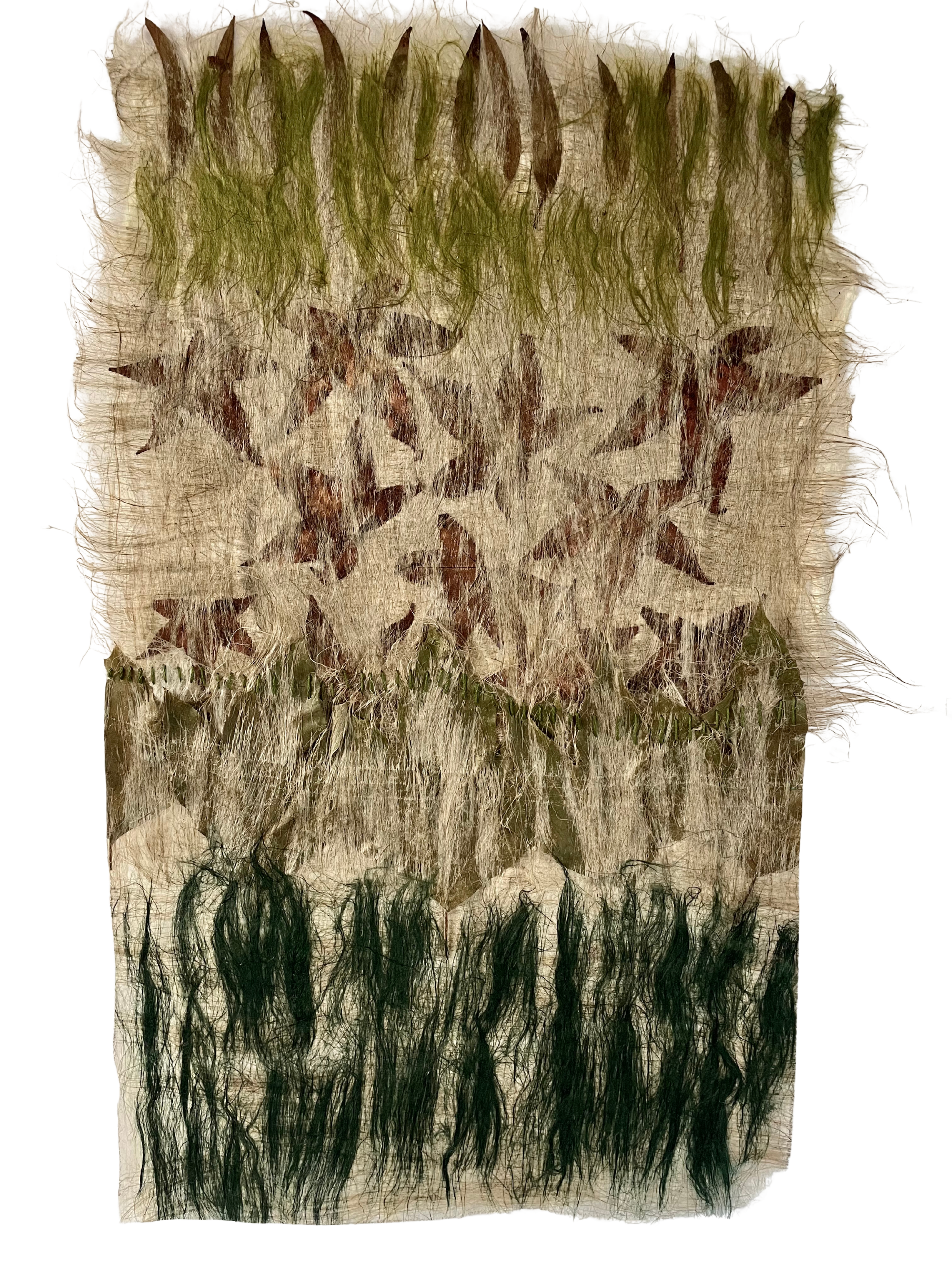  LEAVING                                                     
flax fiber & leaves
 29"H x 17"W
 2025