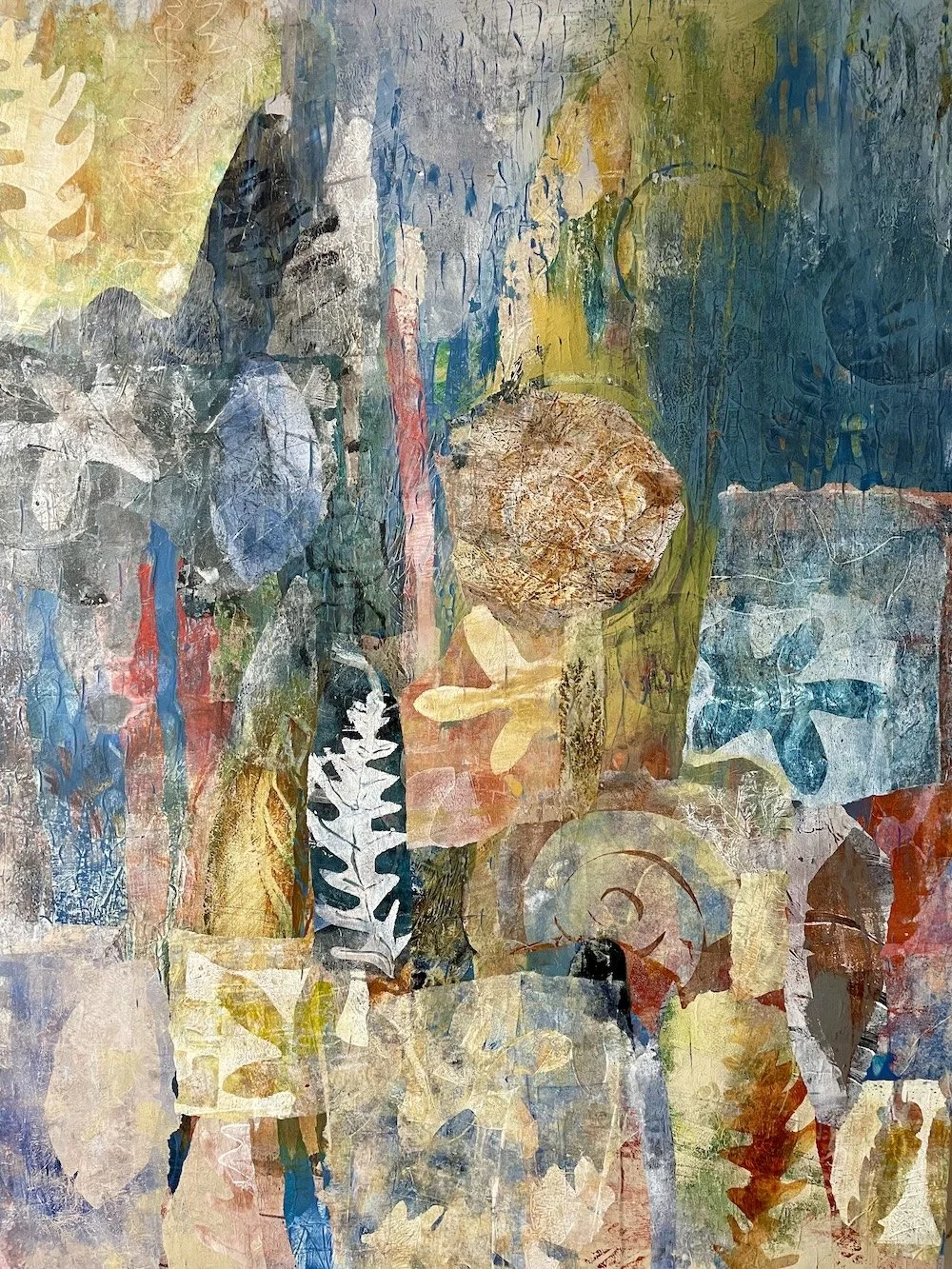  HOME-AGE TO EARTH                                                     
acrylic, collage
 40"H x 30"W
 2024
