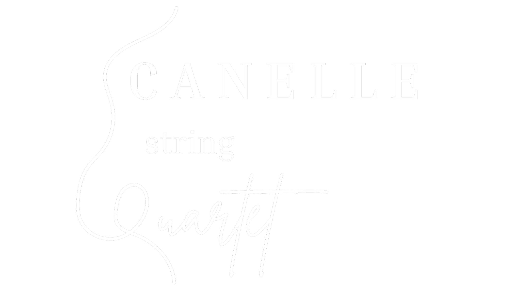 Texto en diseño con letras blancas y fuente mixta que dice: 'CANNELLE string Quartet' sobre fondo negro.