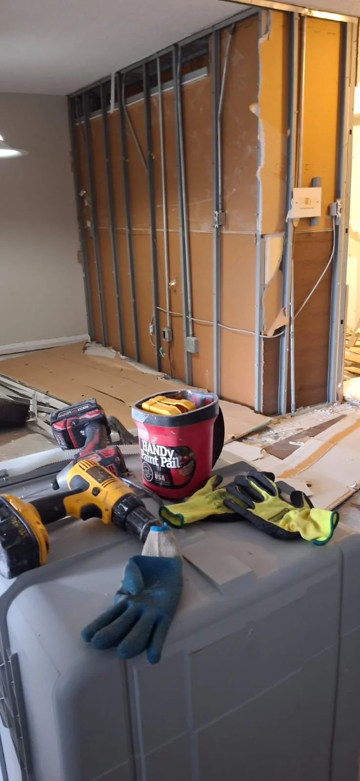 Metal stud framing during a kitchen renovation in Niagara Falls