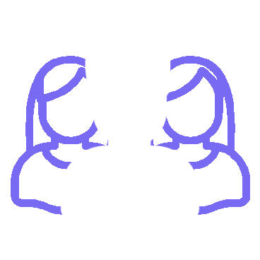 Outline drawing of three people, with the central person having a short hairstyle and a school emblem on their clothing, flanked by two others.