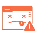 Computer screen with a sad face, X eyes, sticking out tongue, and a warning triangle overlay.