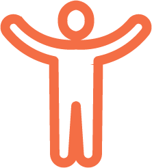Outline drawing of a person with arms raised.