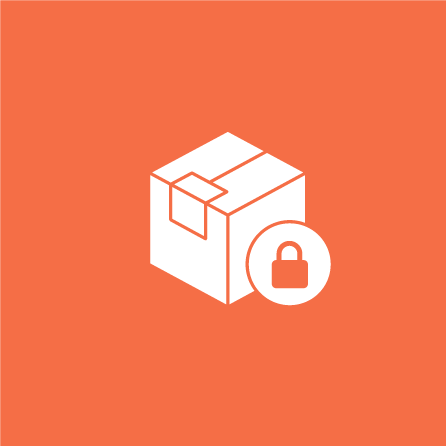 Icon of a cardboard box with a lock symbol in front, indicating secured packaging or shipping.