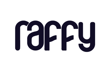 The word 'raffy' written in dark purple letters against a black background.