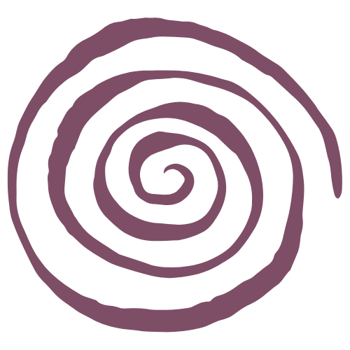 Purple spiral sketch on a white background.