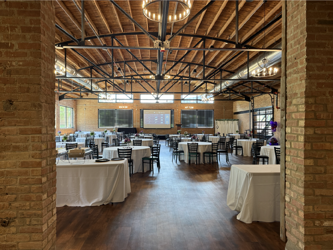 Banquet features projector and screen and microphone 