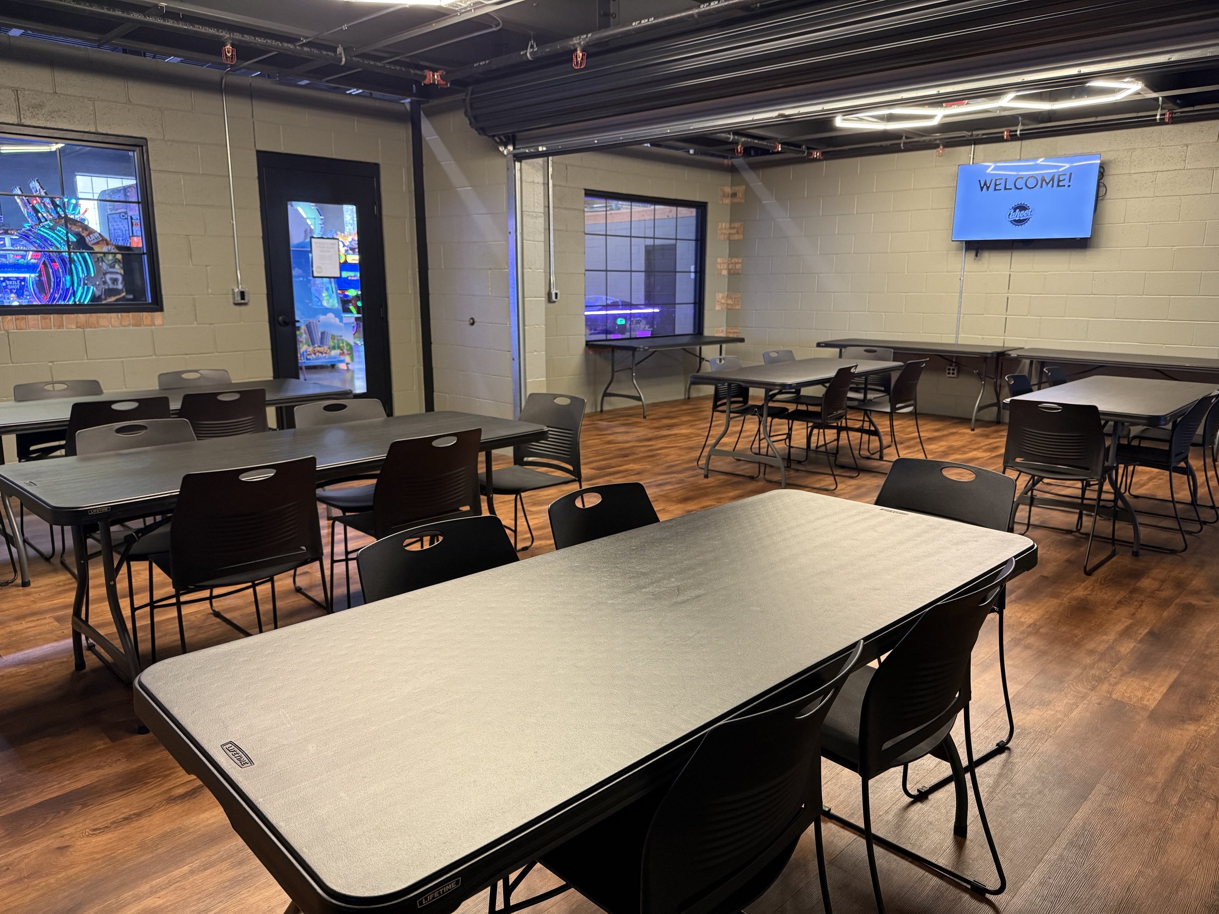 The Party Room can easily accommodate 30+ people seated at tables