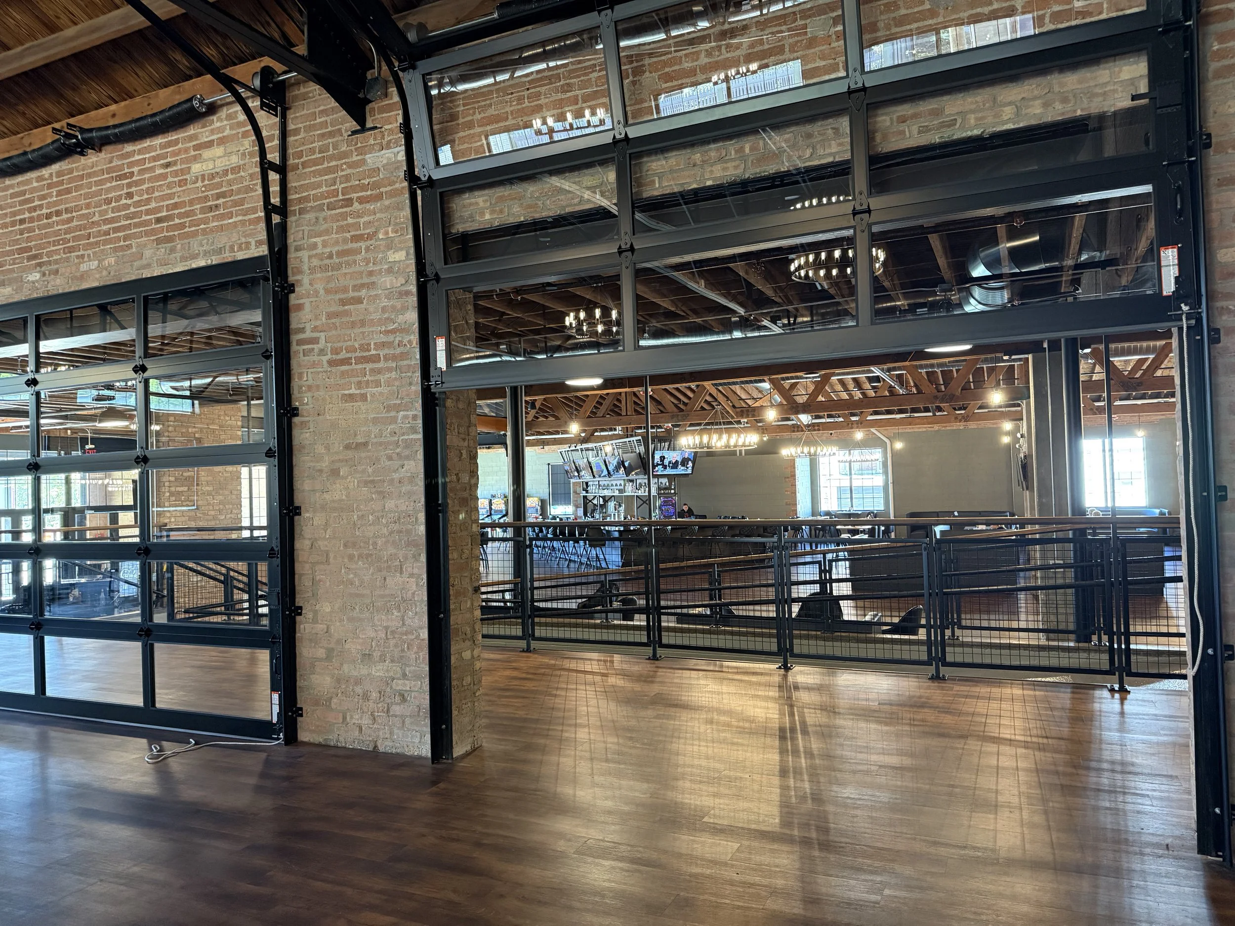 For large parties, the garage doors can be opened to increase the space