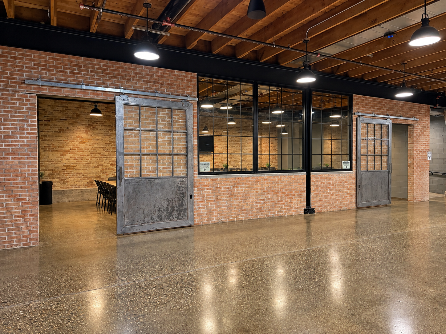 The antique metal sliding doors give the room a bit of quiet