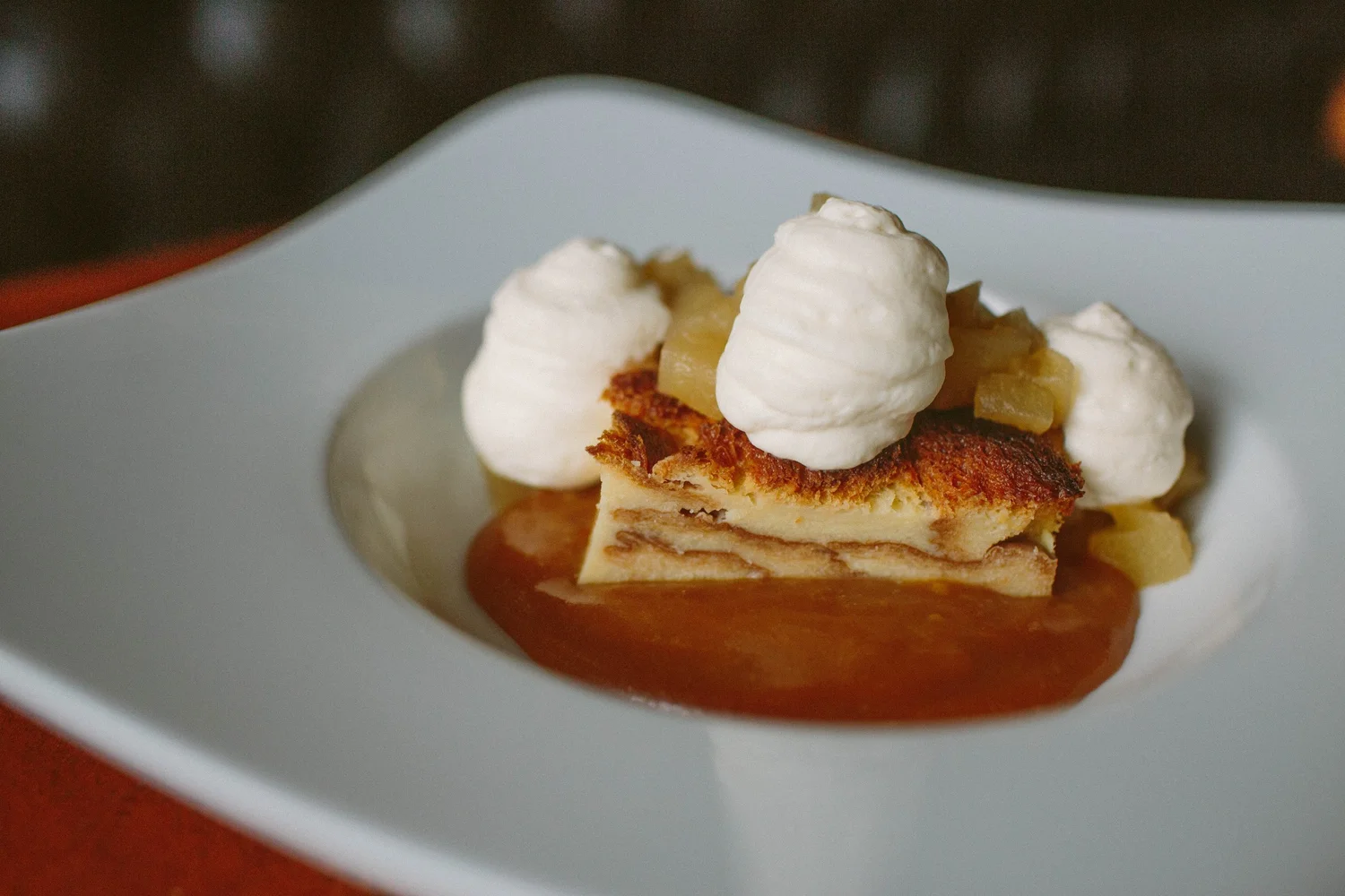 Warm bread pudding with chantilly at Tavern Law on Capitol Hill