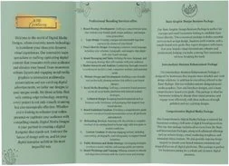 A trifold informational brochure with text on all three panels, printed on green paper, containing official logos and structured paragraphs in American English.