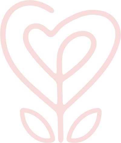 Kindbloom logo. A pink line drawing of a heart-shaped flower with leaves.