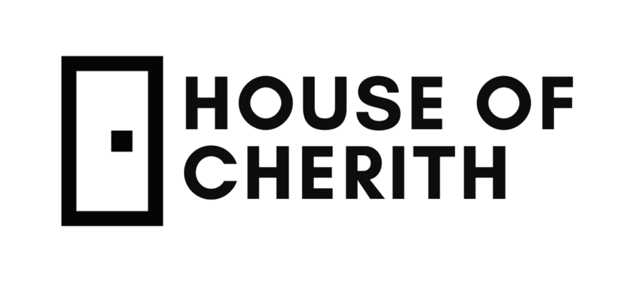Black logo with a stylized house and the text 'House of Cherith'