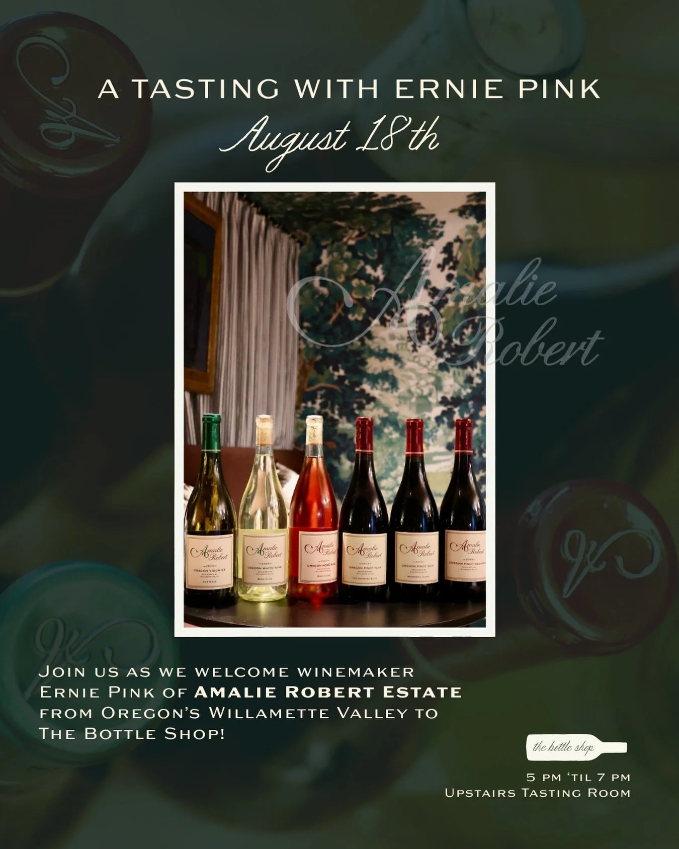 A tasting&hellip; on a TUESDAY?! 🍷 Oh, we&rsquo;re really keeping you on your toes this week.

Join us Tuesday (8/18) as we welcome winemaker Ernie Pink of @amalierobert Estate from Oregon&rsquo;s Willamette Valley!

And before you ask&mdash;YES, we