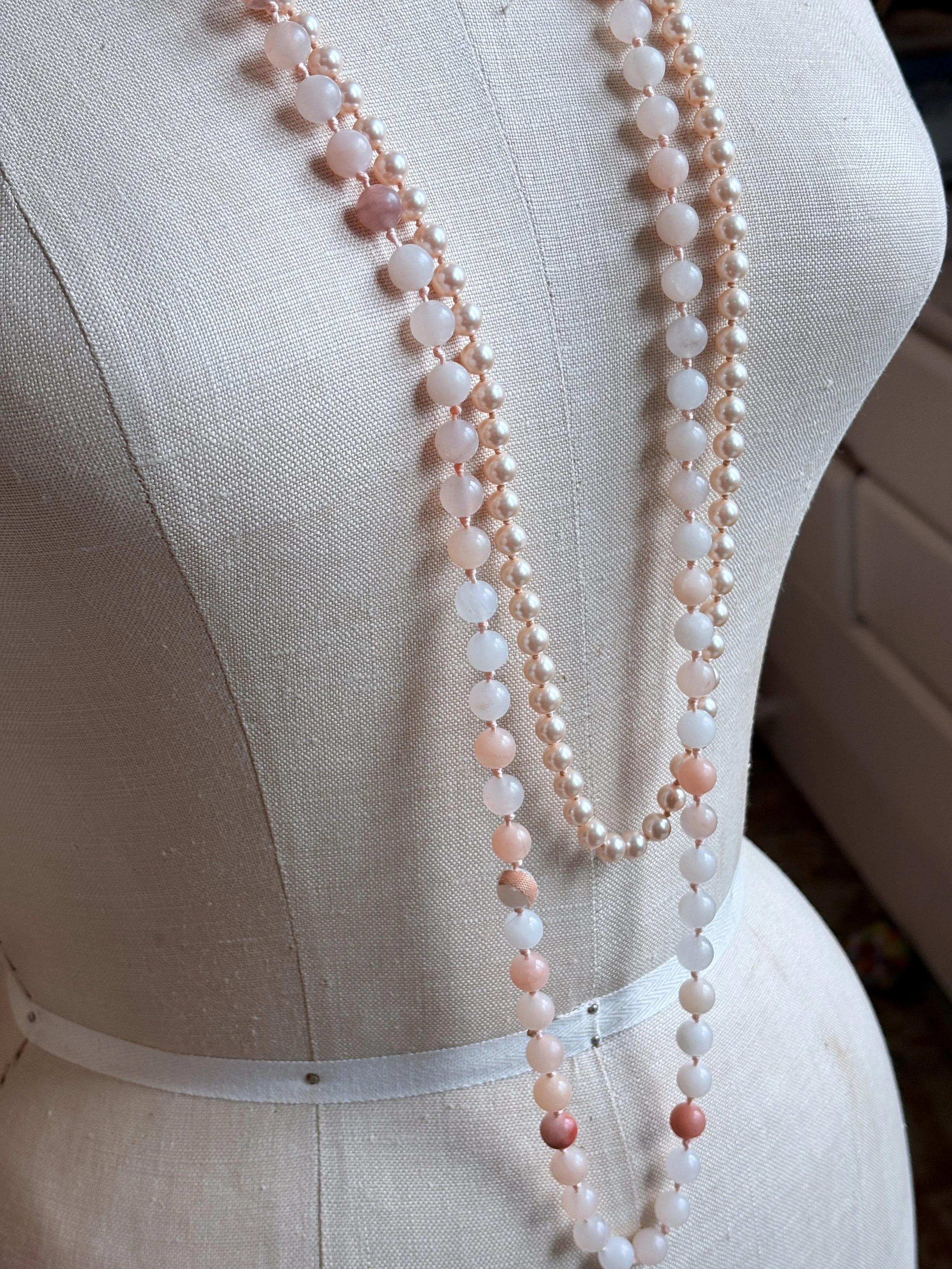 Blush Tone Opera Length Stone Necklace