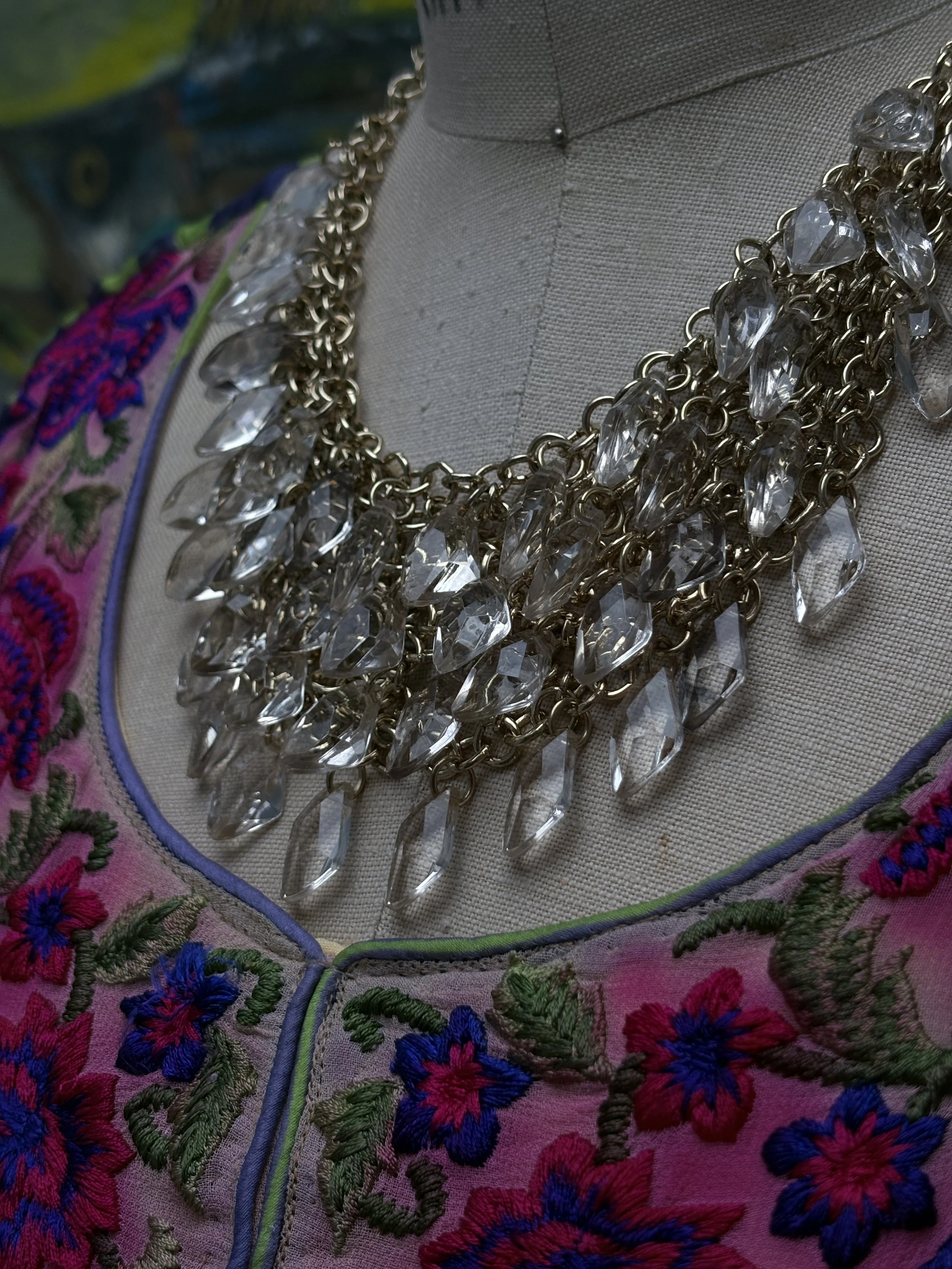 Vintage Crystal Fringe Bib Necklace