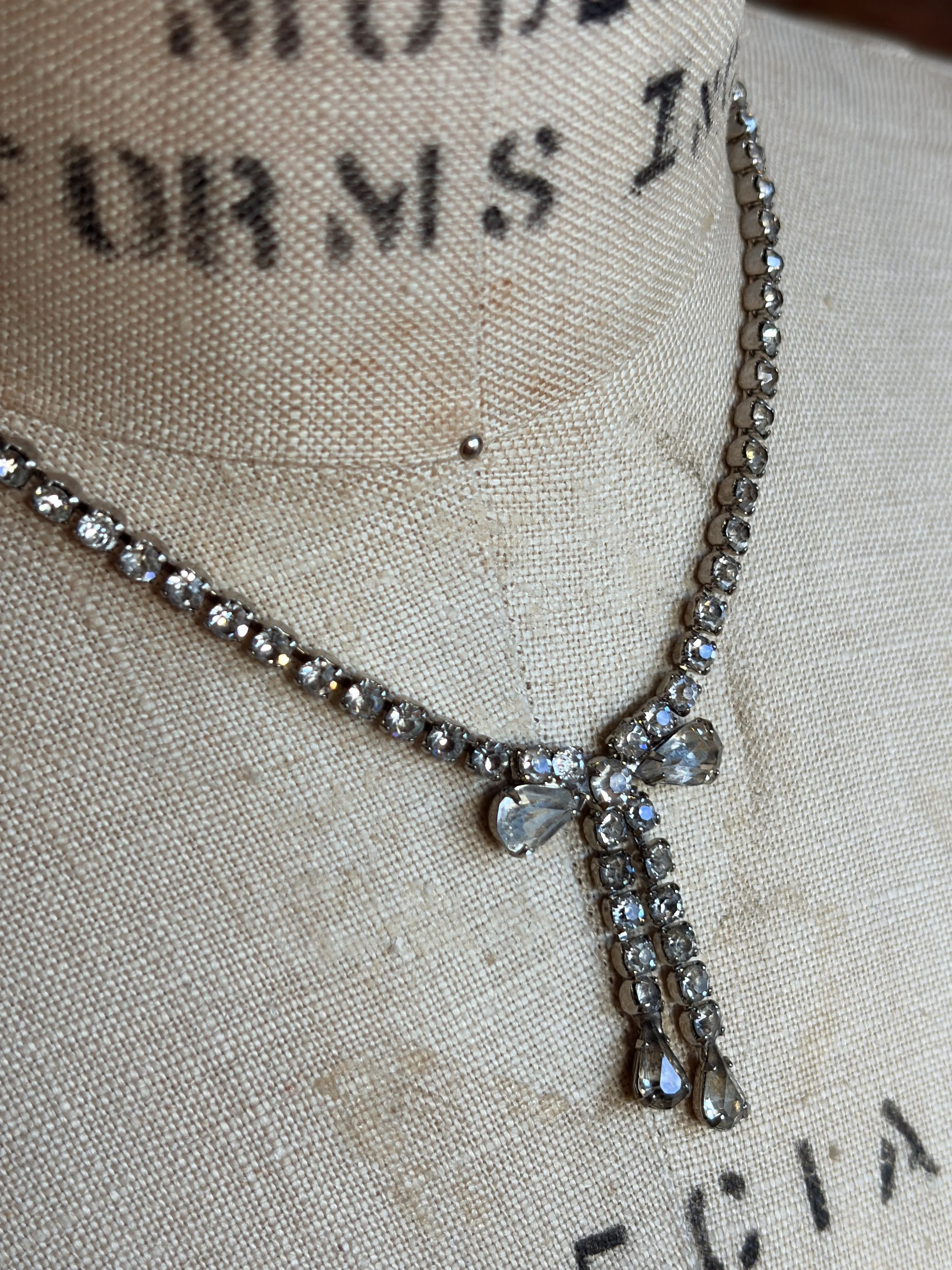 Vintage Crystal Bow Ribbon Necklace