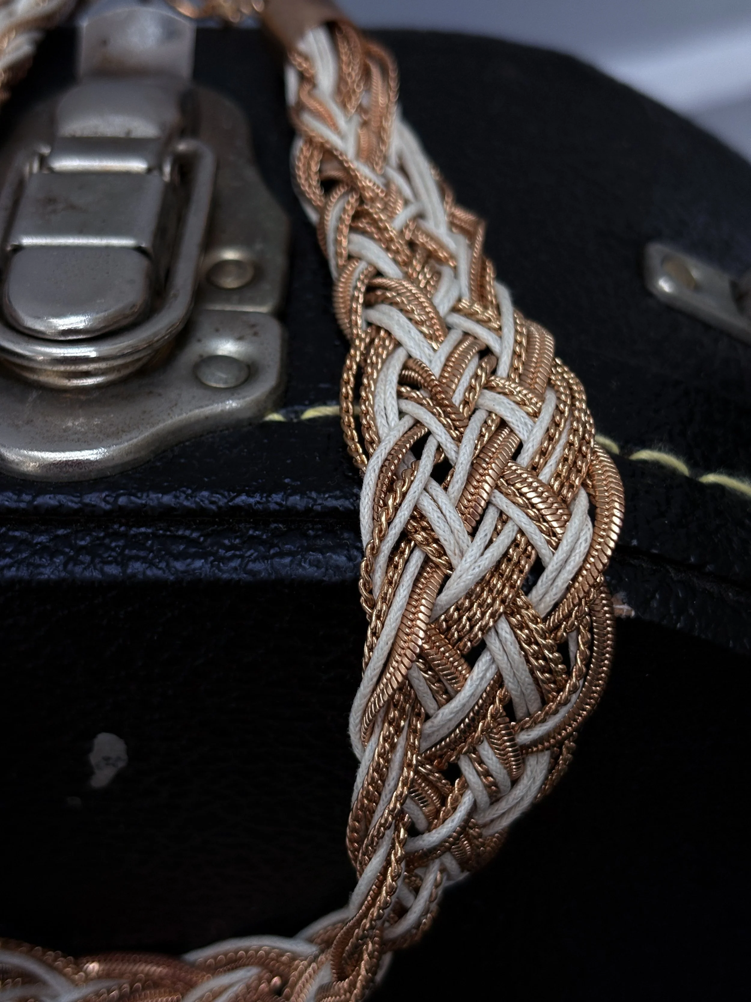 Braided Gold-Tone and Ivory Cord Statement Collar