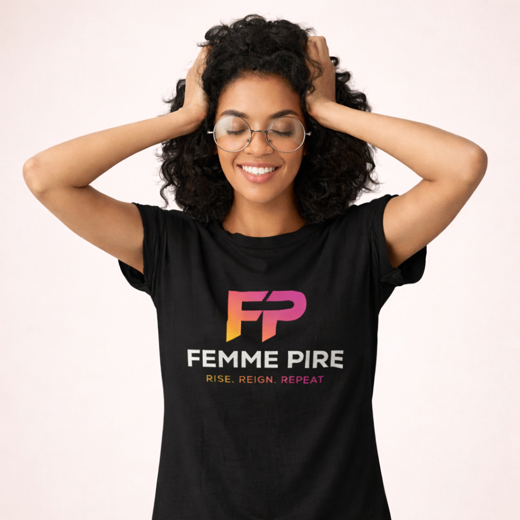 Original Logo Tee with Femme Pire Logo in Pink Gradient - White Edition