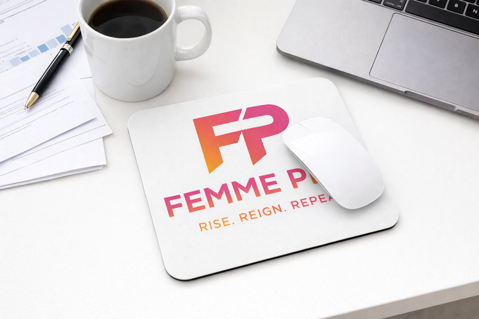 Original Logo Rectangle Mouse Pad with Femme Pire Pink Gradient