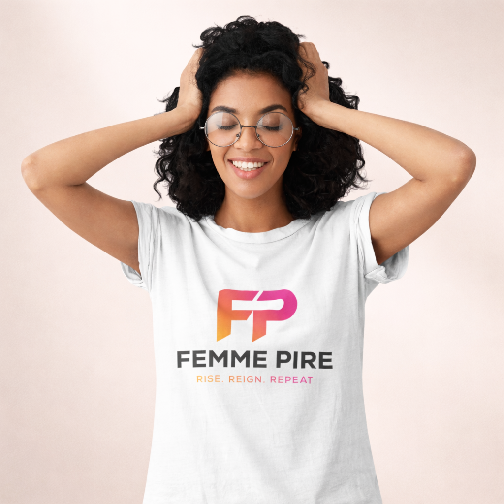 Original Logo Tee with Femme Pire Logo in Pink Gradient - Black Edition