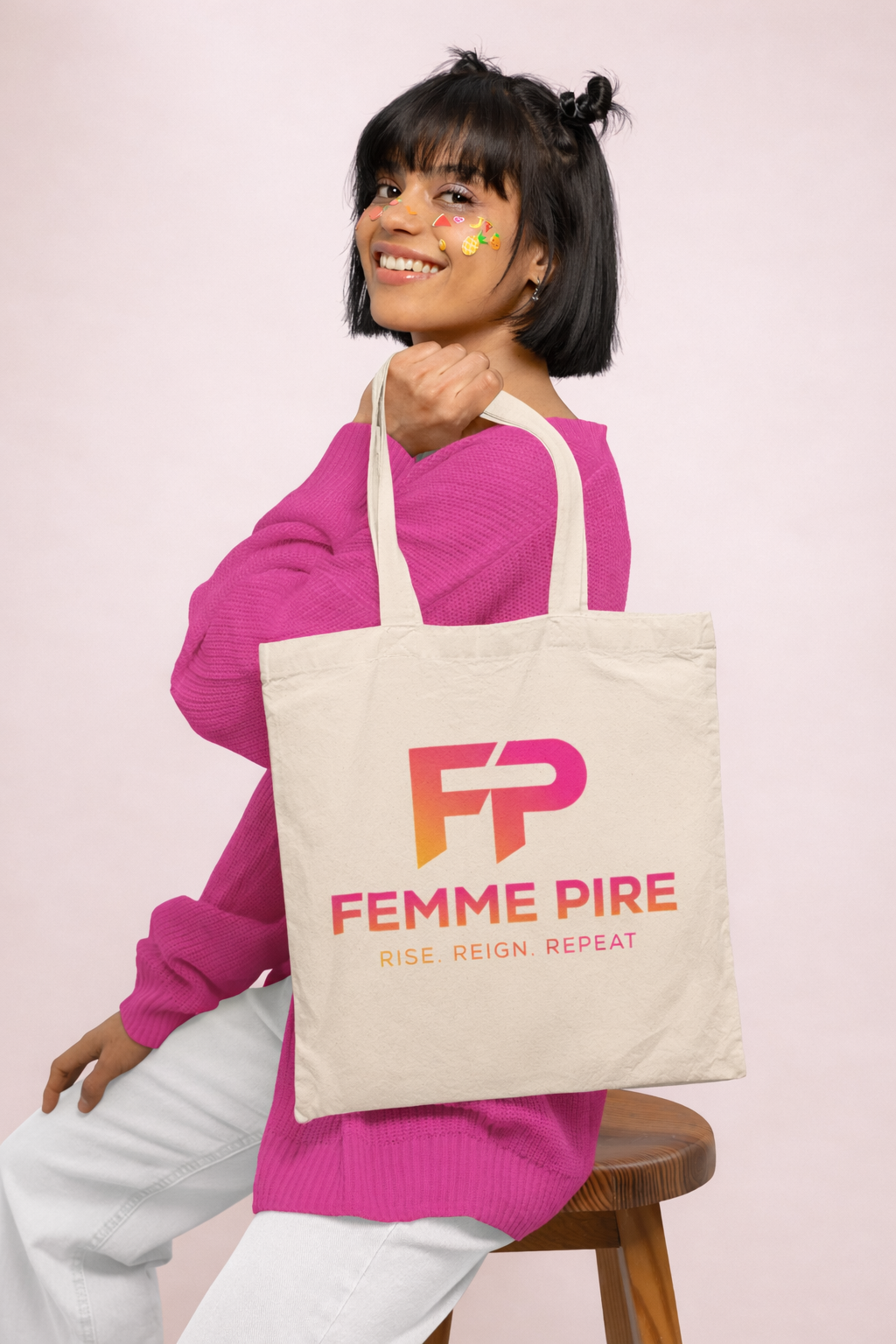 Femme Pire Natural Canvas Tote Bag Pink Gradient Logo Edition