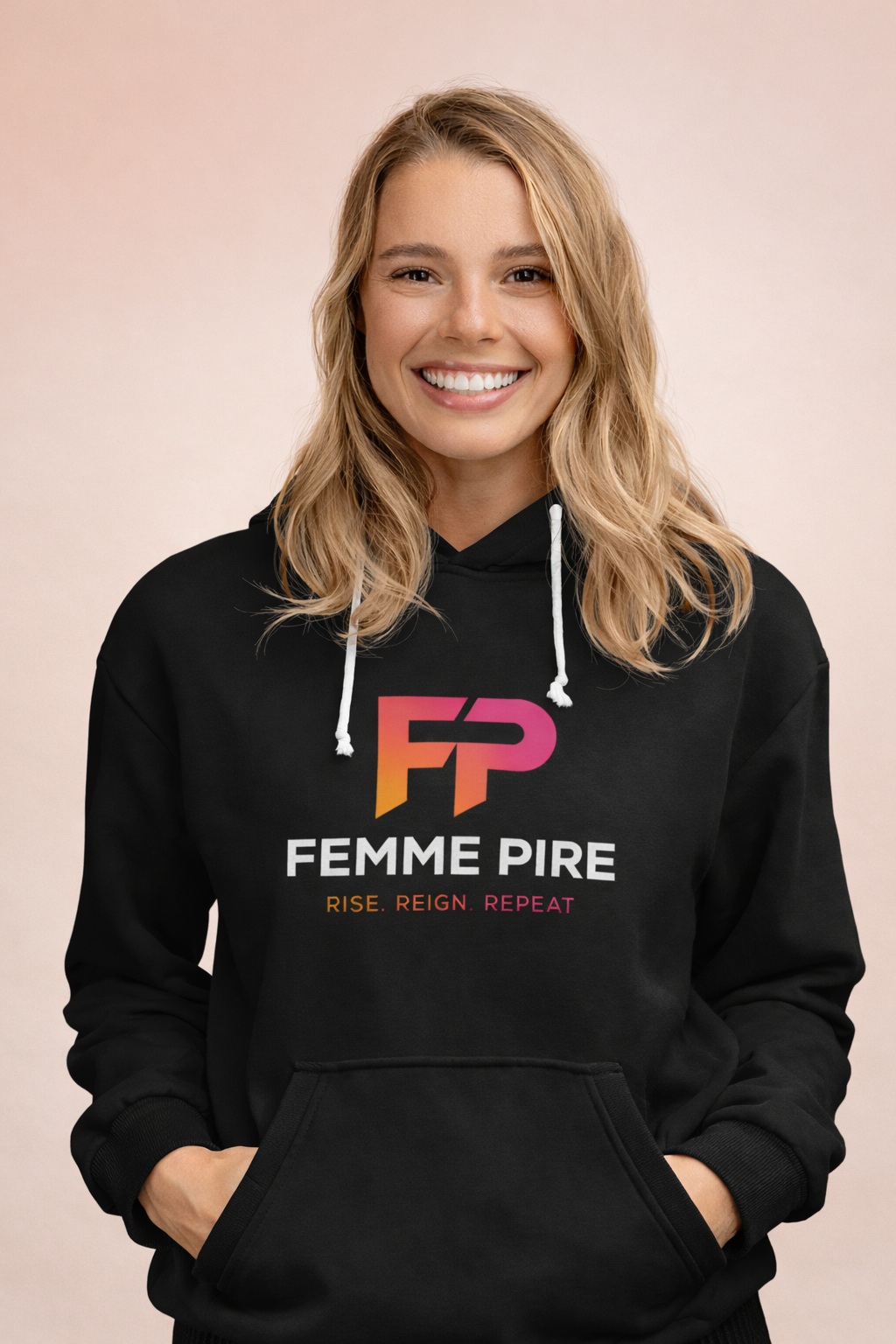 Original Logo Hoodie with Femme Pire Logo in Pink Gradient - White Edition