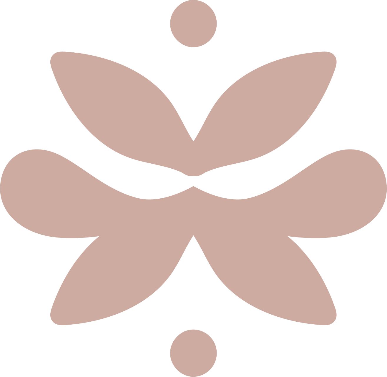 Minimalist beige and black butterfly icon with dots above and below.