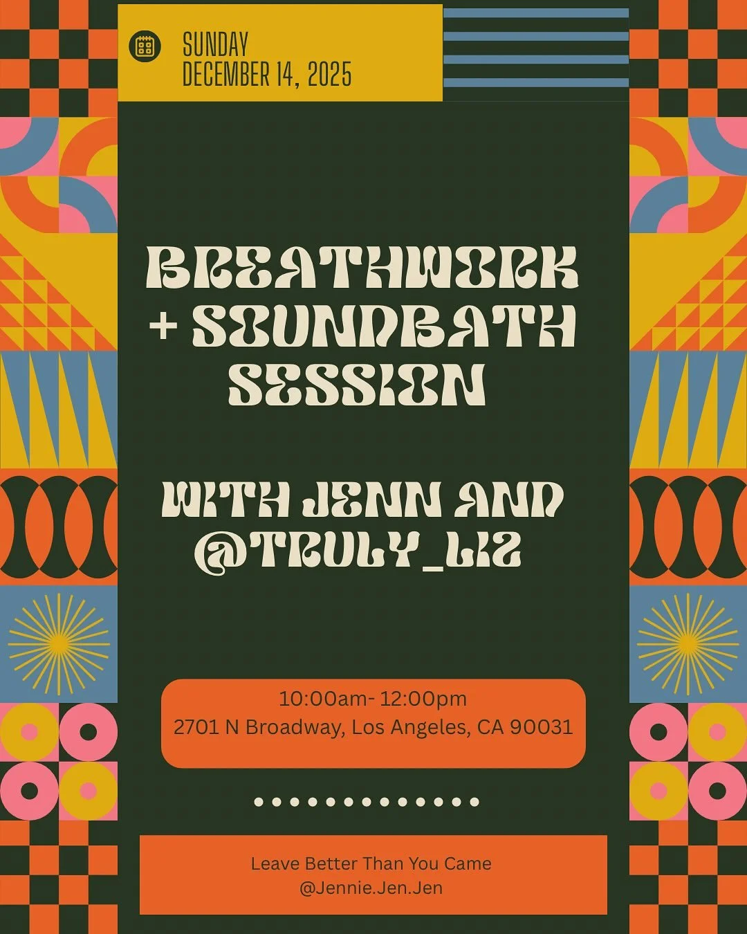 Goodbye 2025 
Breathwork + Soundbath Session 
with @jennie.jen.jen 

Sunday,December 14th 
10:00am- 12:00pm
2701 N Broadway, Los Angeles, CA 90031
@pieterperformancespace 

We&rsquo;ve been through enough this year and it&rsquo;s time for some deep f