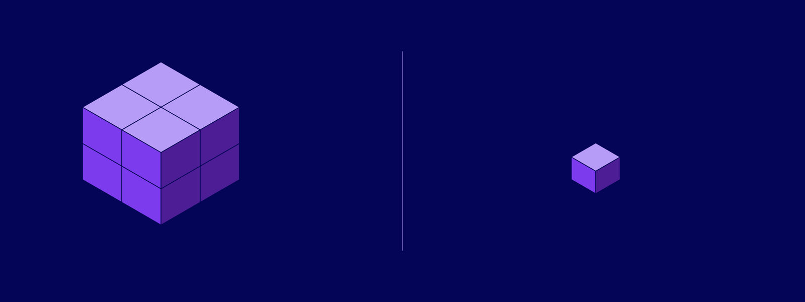 A solid eight-cube block on the left and a single small cube on the right, separated by a thin rule — accountability built out to full size while the decision rights that should sit beside it were never built past one.