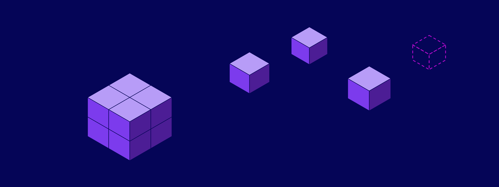 A solid block of cubes on the left with three more drifting away to the right and a fourth drawn only as a dashed outline — the structure holding its shape while the executives carrying it leave, and the last one not replaced.
