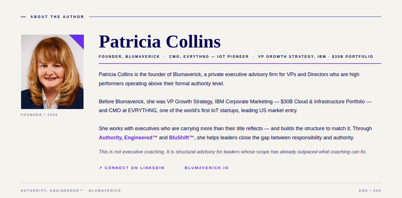 By Patricia Collins · Founder, Blumaverick · CMO at EVRYTHNG (pioneering IoT startup) · former VP Growth Strategy, IBM ($30B portfolio)