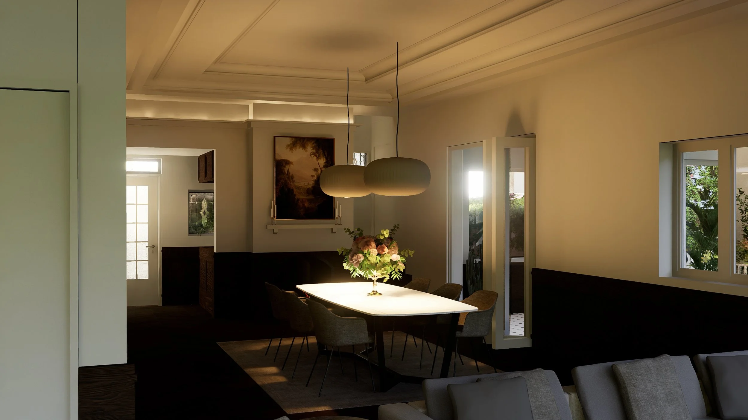 Dining Area with Coffered Ceilings