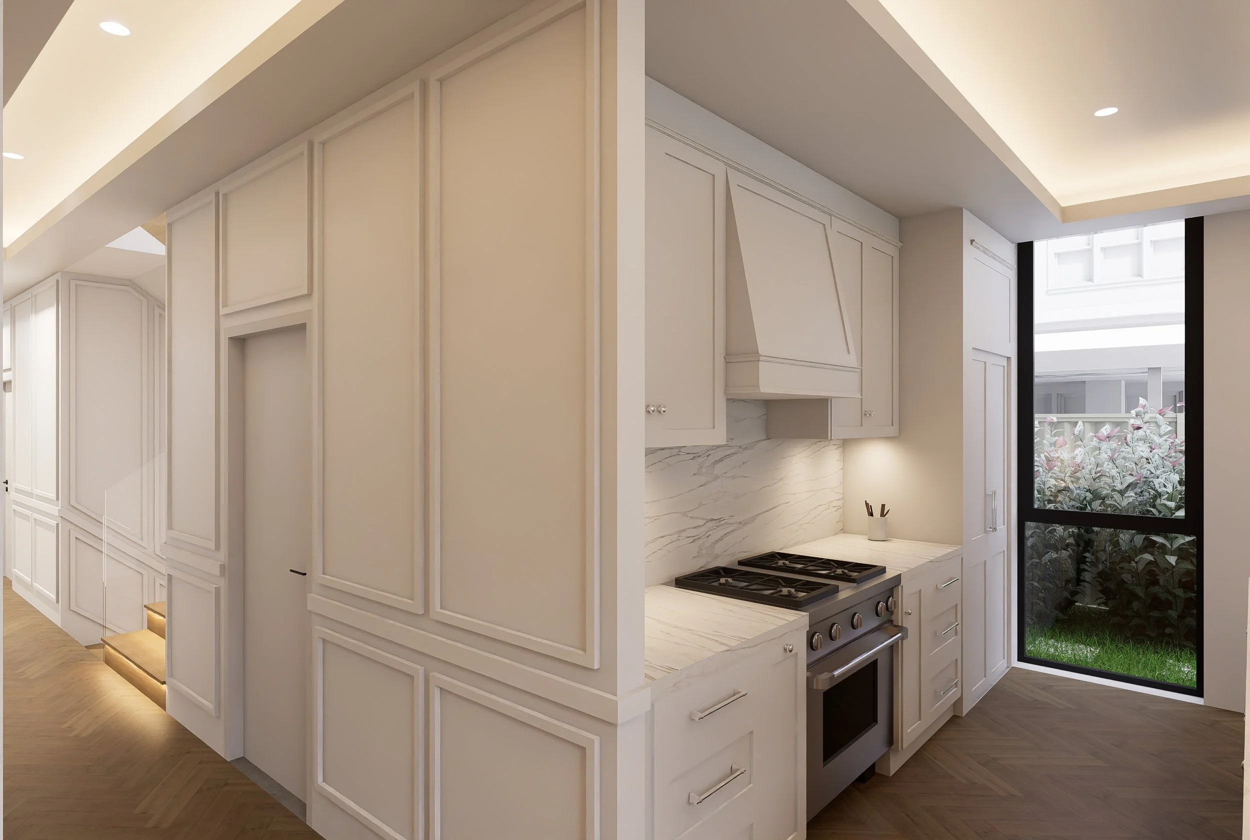 Kitchen with timber panelling