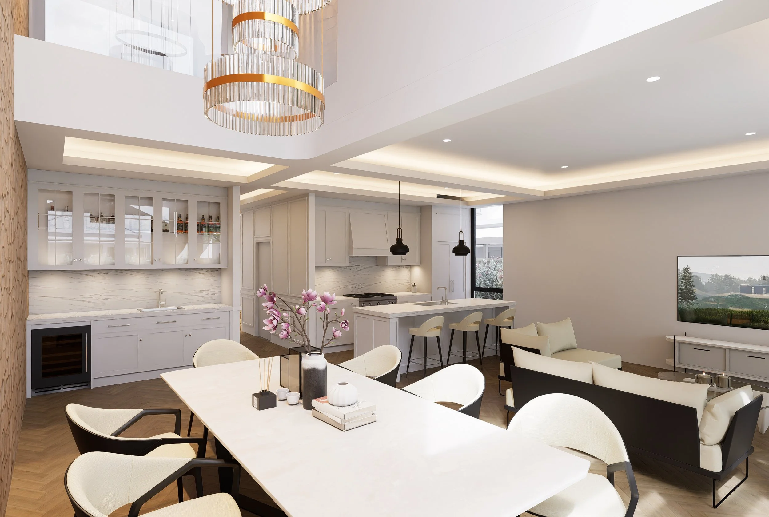 Modern Open Plan layout with Coffered Ceilings