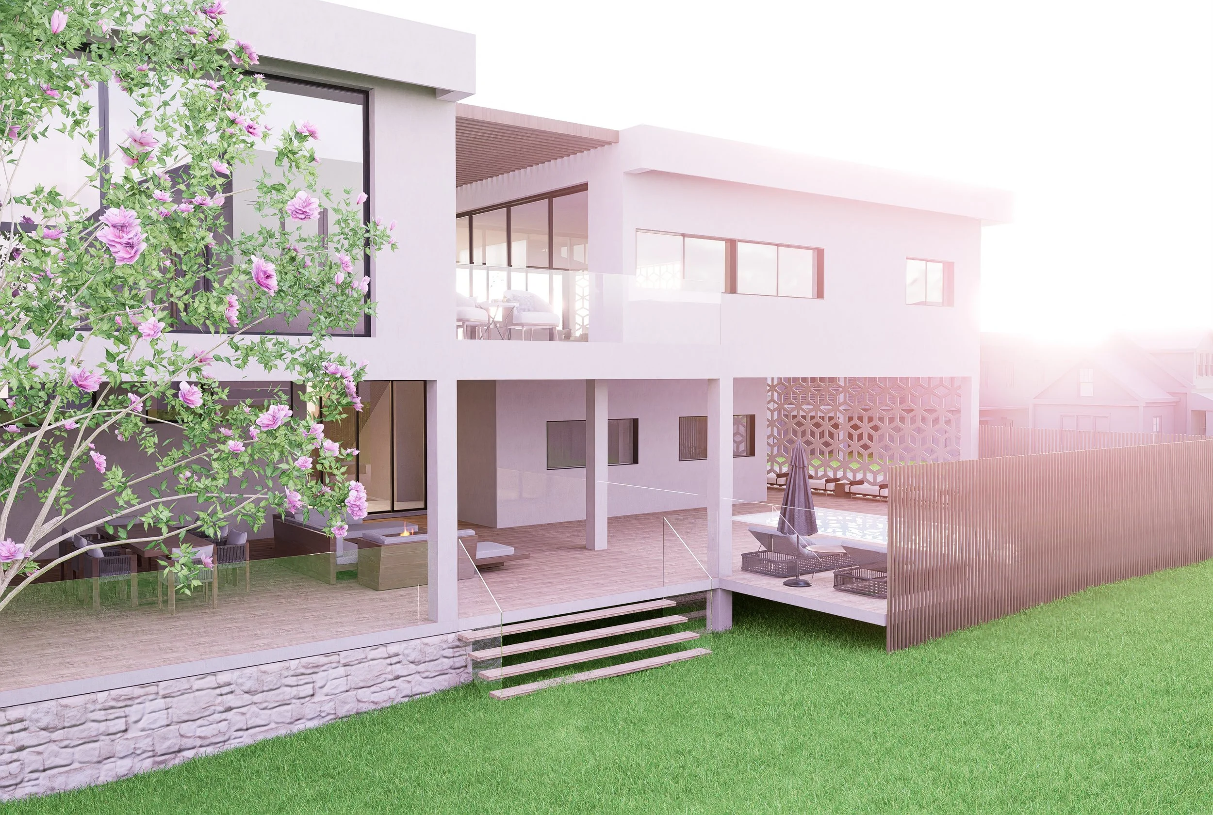Modern raised outdoor entertaining area