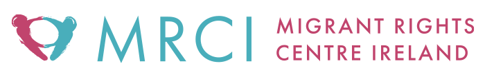 Logo of Migrant Rights Centre Ireland (MRCI) with the organization name in purple and turquoise text