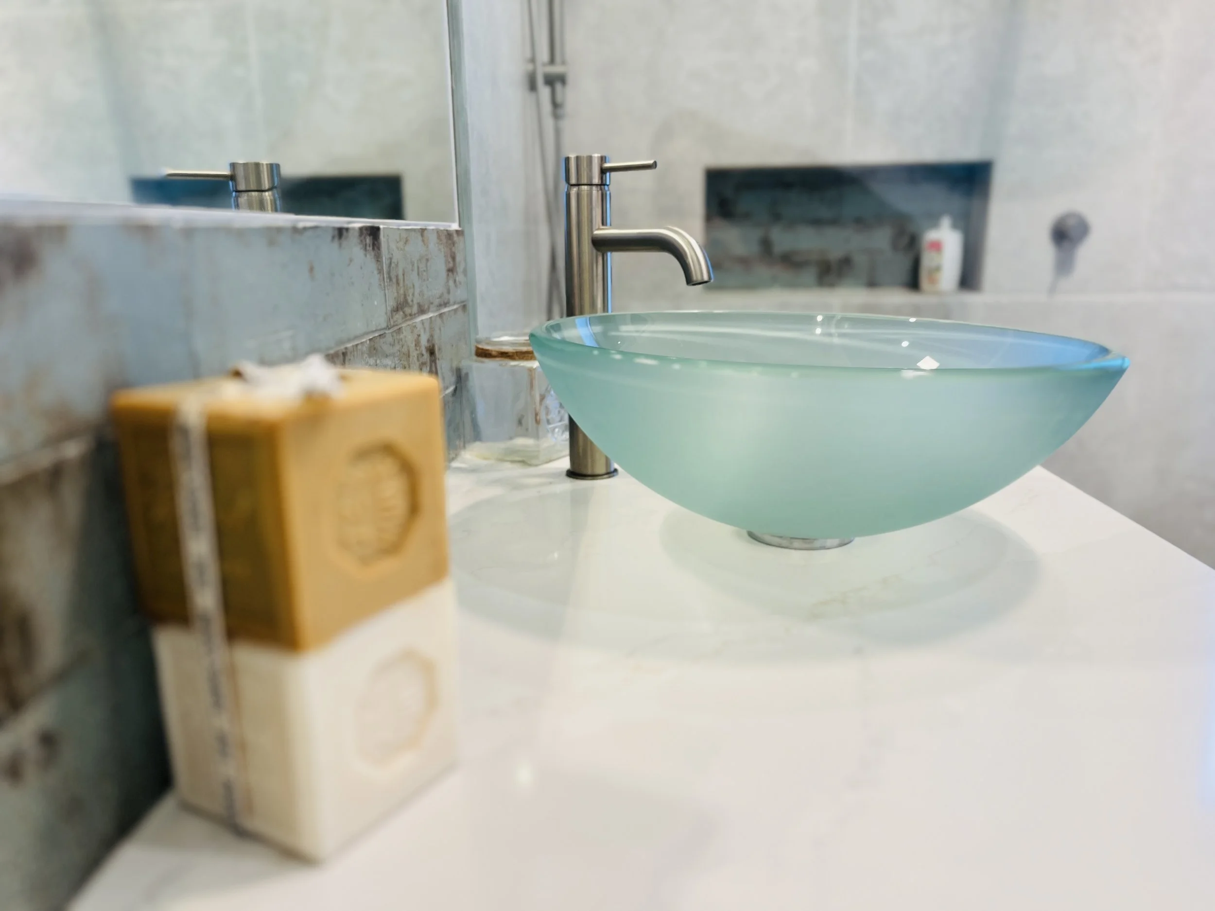 Clear sink in bathroom