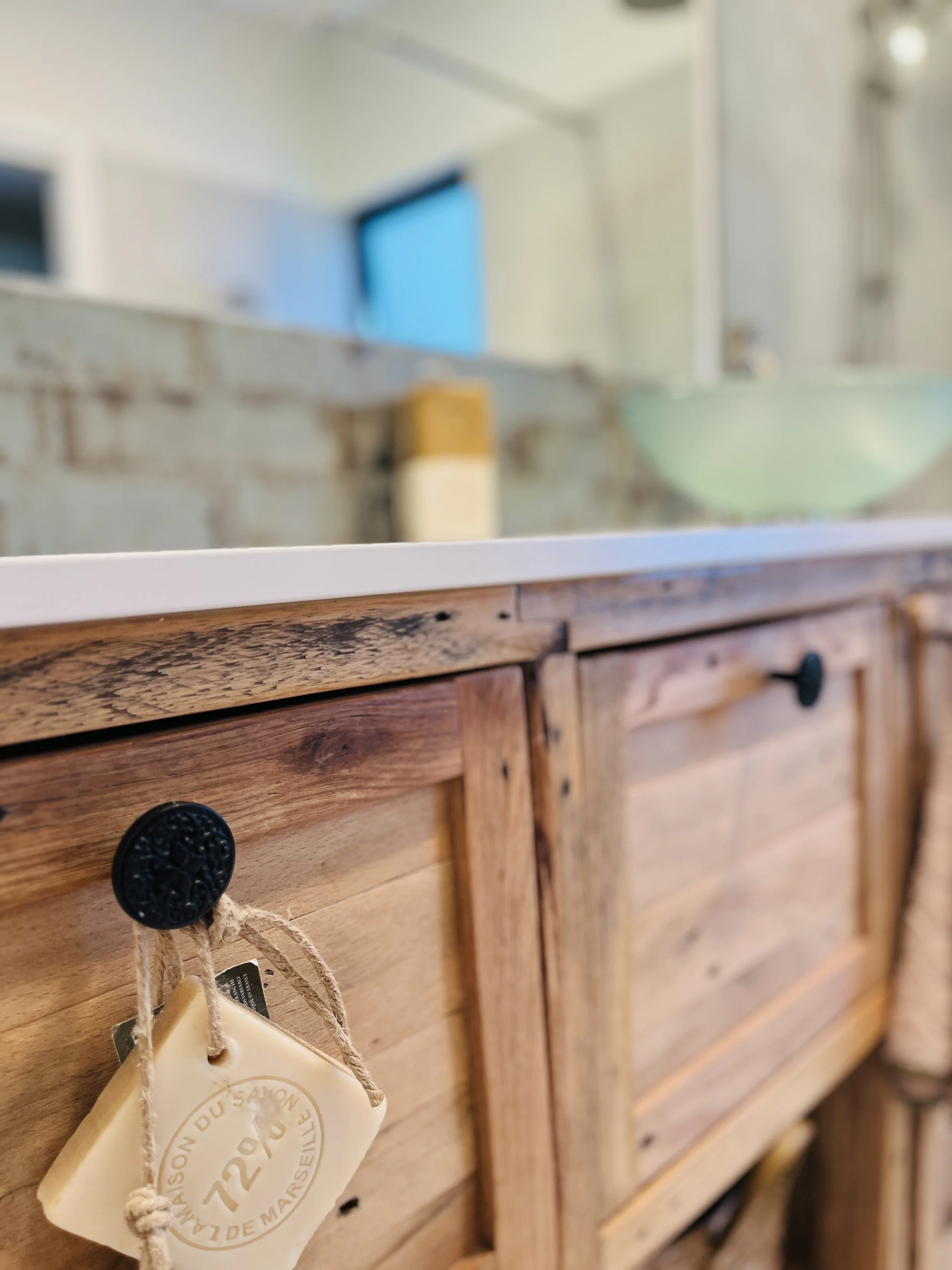 timber vanity in bathroom