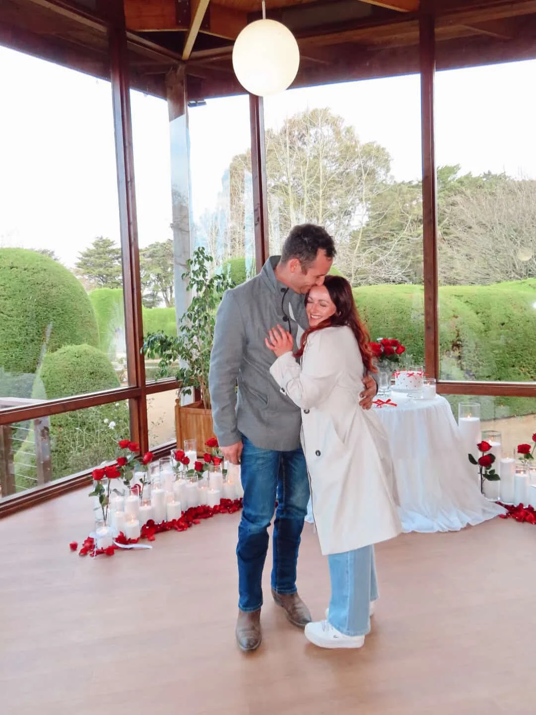 high end proposal set up in Melbourne with premium florals and romantic lighting