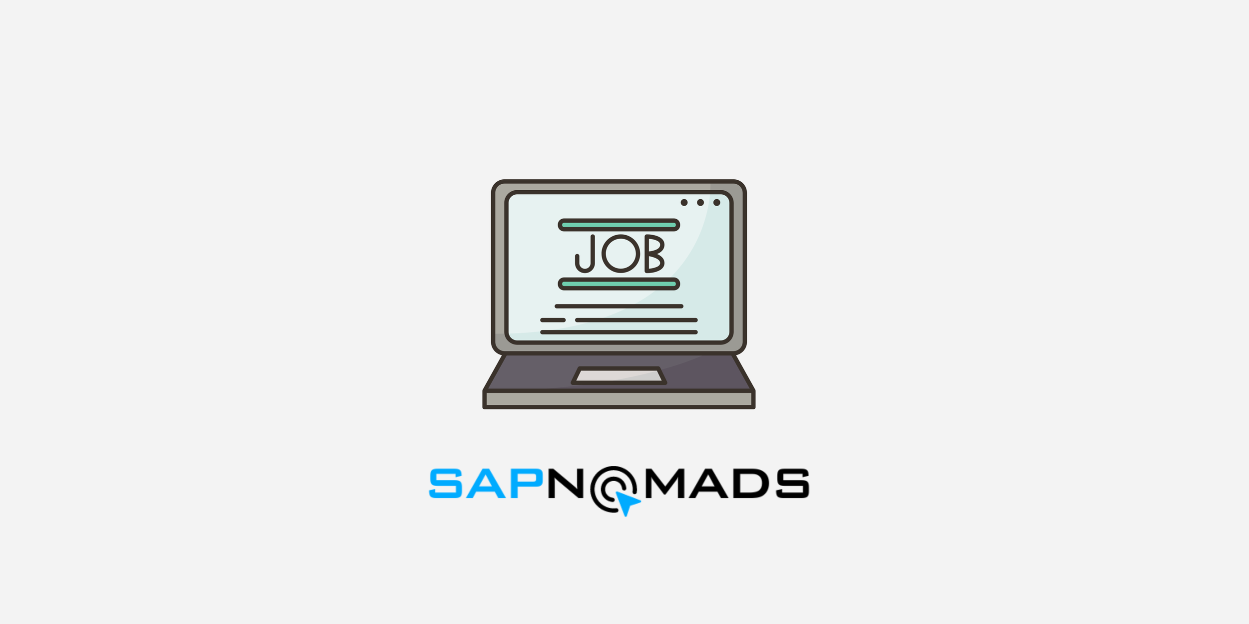 Illustratie van een laptop met een cv op het scherm en de tekst 'JOB' in grote letters. Onder de laptop staat het logo van sapnomads.