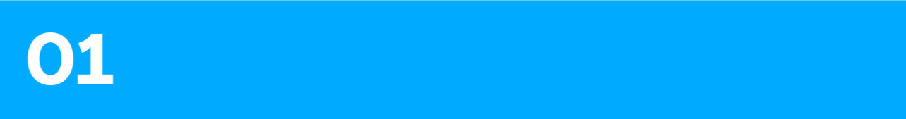 Blauwe banner met witte tekst '01'