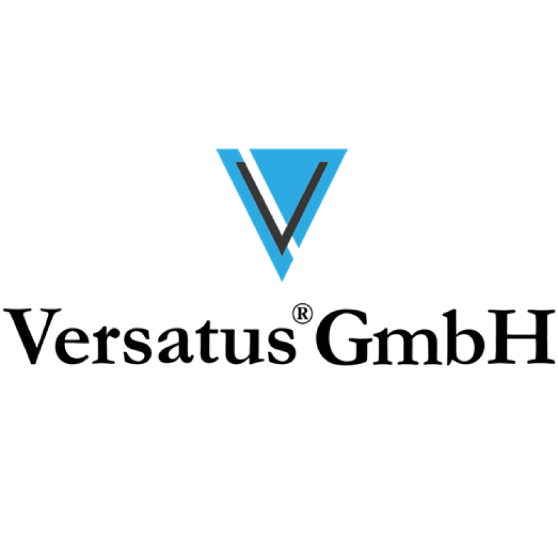Das Bild zeigt das Logo von Versatus GmbH, das aus einem blauen, dreieckigen Symbol mit einem schwarzen V besteht.