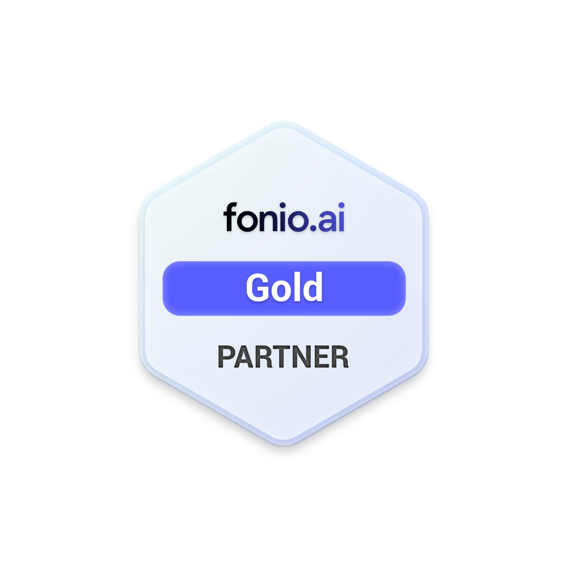 Grafik mit dem Text 'fonio.ai', darunter eine blaue Schaltfläche mit der Aufschrift 'Gold' und darunter das Wort 'PARTNER'.