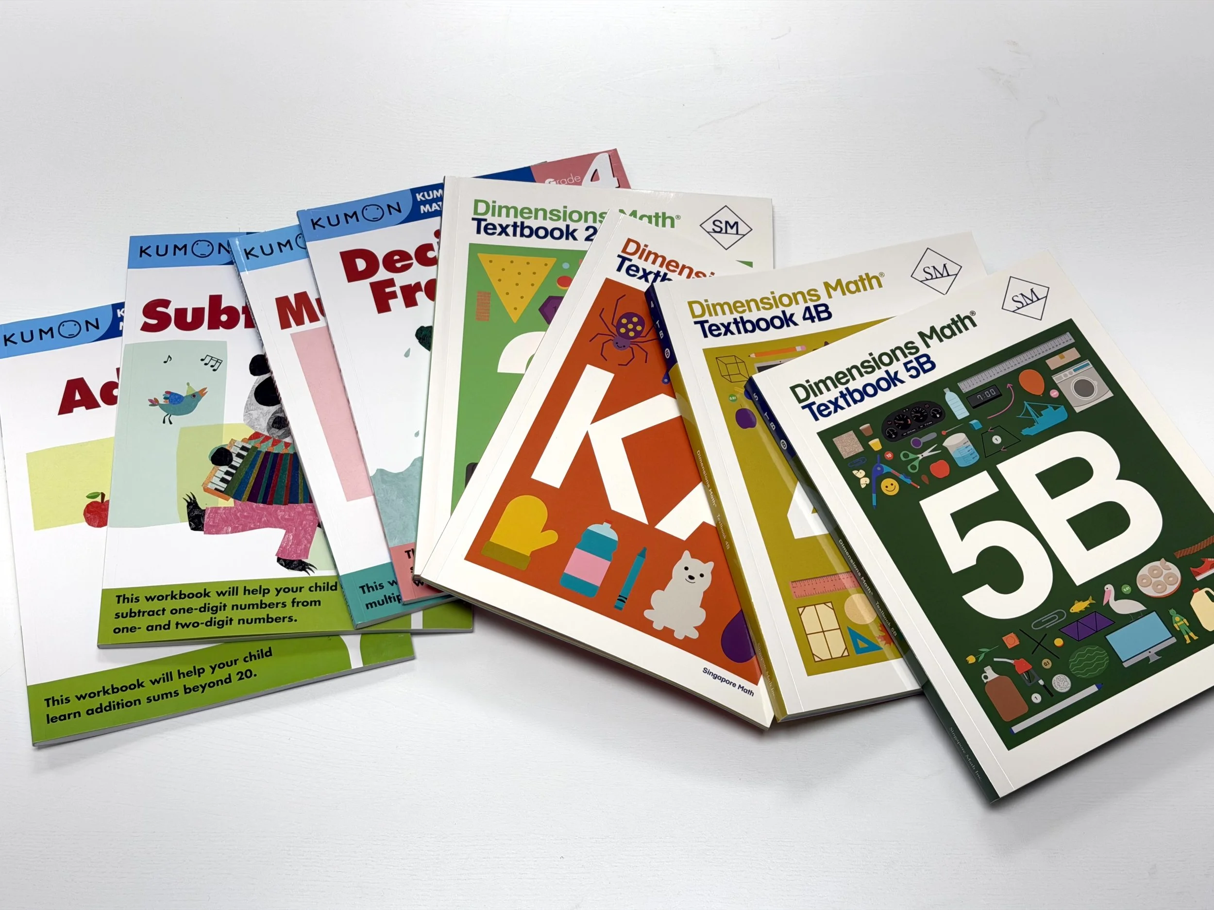 Math textbooks from Kumon and Singapore Math