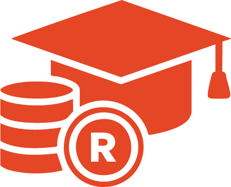 Illustration of a graduation cap, coins, and a dollar sign, symbolizing education funding or student loans.