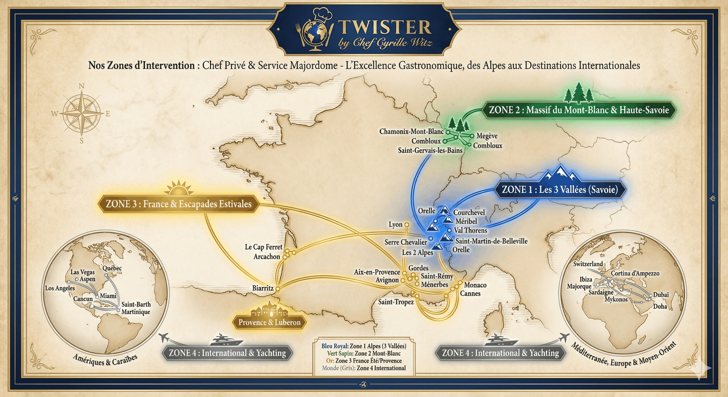 Nos Zones d'Intervention : Chef Privé & Majordome, de Courchevel au Bout du Monde